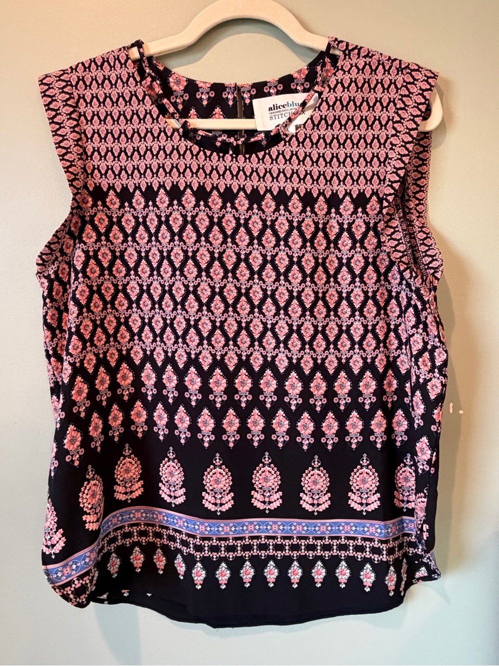 Alice Blue Black and Pink Printed Sleeveless Top
